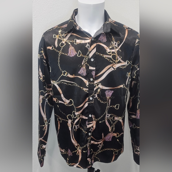 Zeroyaa Other - Zeroyaa Men's Luxury Printed Silk Like Satin Button Down Dress Shirt Large NWT